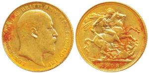 Great Britain, Edward VII, Gold Sovereign, 8g, 1908, (KM 805). Very Fine, Rare.