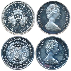 Isle of Man, Elizabeth II, Silver 25 Pence, 28.28g, 1972, Silver Wedding Anniversary; Silv
