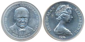 Isle of Man, Elizabeth II, Silver Crown, 28.28g, 1974, Winston Churchill 100th Birth Cente
