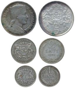 Latvia (3), Silver 5 and 2 Lati, and Silver Lats, 1931, 1925 and 1924 (KM 9, 8 & 7). Very 