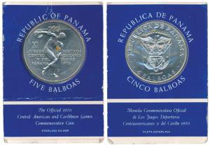 Panama, Silver 5 Balboas, 35.7g, 1970, 11th Central American and Caribbean Games, rev., Di
