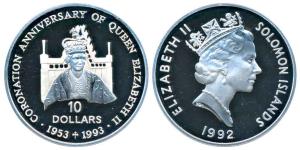Soloman Islands, Elizabeth II, Silver $10, 31.47g, 1993, 40th Anniversary of the Coronatio