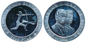 Spain, Juan Carlos I, Silver 2000 Pesetas, 26.7g, 1992, XXV Olympiad Barcelona, an Archer 