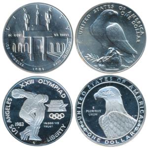 United States of America, Silver Dollar (2), 26.7g, 1983 Los Angeles XXIII discus thrower;