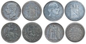 Assorted lot, Silver Crowns (4), France, Silver 5 Francs, Paris Mint, 1875A (KM 820.1); Ne