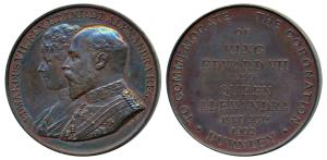 Edward VII Coronation Medal, Copper, 30.31g, obv. conjoined bust of Edward VII and Queen A