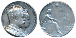 Edward VII Coronation Medal, Silver, 6.06g, conjoined bust of Edward VII and Queen Alexand