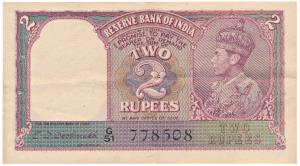 George VI, Rupees 2, 1943, signed C. D. Deshmukh, (J&R 2.2). Very Fine+.