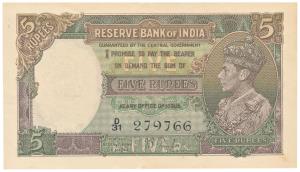 George VI, Rupees 5, 1st Issue, 1938, signed J. B. Taylor, (J&R 3.1). Uncirculated, Scarce