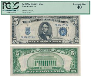 United States of America, $5, Abraham Lincoln, Silver Certificate, Series of 1934 Washingt