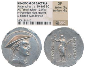 Indo-Greek, Baktria, Antimachus I Theos (ca. 180-165 BC), Silver Tetradrachm, 15.96g, obv.