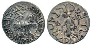 Indo-Scythians, Azes, Silver Tetradrachm, 9.62g, obv. king mounted on a horse to right hol