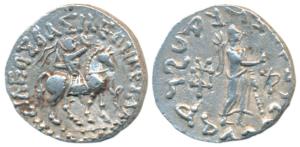 Indo-Scythians, Azes II, Silver Tetradrachm, 9.6g, obv. king mounted on a horse to right, 
