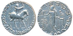 Indo-Scythians, Azes II, Silver Tetradrachm, 9.1g, obv. king mounted on a horse to right, 