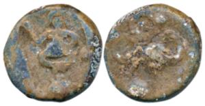 Early Satavahanas, Uninscribed, Lead Unit, 6.31g, obv. female deity seated on a lotus, lef