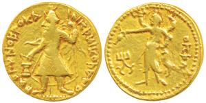 Kushanas, Kanishka I (c. 127/8-152 AD), Gold Dinar, 6.03g, obv. caped and crowned king sta