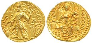 Kushanas, Vasudeva II (c. 250-260 AD), Gold Dinar, 7.78g, obv. king nimbate, facing left, 