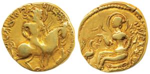 Guptas, Kumaragupta I, Gold Dinar, 8.08g, ’Horseman’ type, obv. king nimbate, holding bow,