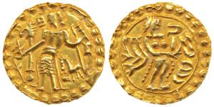 Post Gupta Bengal, Eastern Bengal Samatata region, Gold Dinar, 5.64g, ’Horse’ type, obv. k