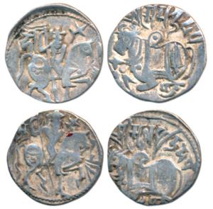 Hindu Shahis of Kabul and Ohinda, Samantadeva, Silver Drachma (2), obv. recumbent bull fac