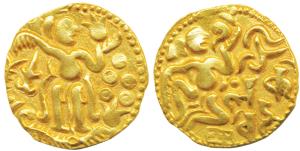 Ceylon, Shri Lankan Kings, Gold Kahavanu, 4.32g, Anonymous, Chola type, obv. king seated r