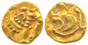 Western Gangas (10th-11th century AD), Gold Gajapati Fanam, .39g, obv. caparisoned elephan