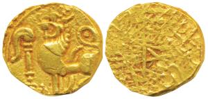 Kadambas of Goa, Anonymous Issue, Gold Pagoda, 3.63g, obv. lion standing facing left in fr