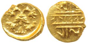 Vijayanagar, Achyuta Deva Raya (1529-1542 AD), Gold ½ Pagoda, 1.67g, Gandabherunda (2-head