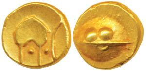 Anonymous, Hudki Gold Pagoda, 3.35g, a boat like uncertain symbol on obv., possibly the Go