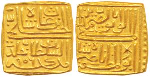 Nasir Shah (AH 906-916, 1500-1510 AD), Gold Square Tanka, 10.9g, AH 906, obv. al washaq ba