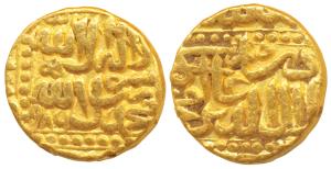 Akbar, Gold Mohur, 10.81g, Dar-ul- Khilafat Agra Mint (mint name off flan), AH 986, Kalima