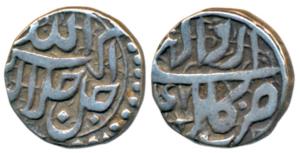 Akbar, Silver ½ Rupee, 5.58g, Kabul Mint, Ilahi type, Month Azar, Year 47 (KM 66.2). Very 