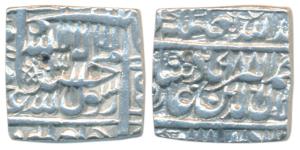 Akbar, Silver Square Rupee, 11.3 g, Dar us-Sultanate Lahore Mint, AH 988, Kalima type, par