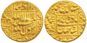 Shah Jahan, Gold Mohur, 10.9g, Burhanpur Mint, legend within square area, Kalima on obv., 