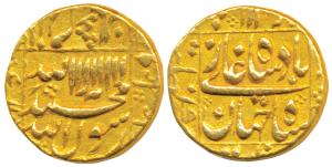 Shah Jahan, Gold Mohur, 10.95g, Khambayat Mint, legend within square area, mint name in le