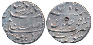 Jahandar Shah, Silver Rupee, 11.41g, Surat Mint, sahib-i-qiran type, AH 1124/Ahd (KM 364.1