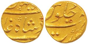 Shah Jahan III (AH 1173-1174, AD 1759-1760), Gold Mohur, 11.08g, Surat Mint. Very Fine+, V