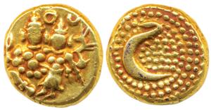 Haider Ali, Gold Pagoda, 3.44g, Shiva and Parvati seated on obv., Persian letter ’He’ in g