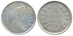 Sayaji Rao III (VS 1932-1995, 1875-1938 AD), Silver Rupee, 11.30g, broad flan, VS 1948 (KM