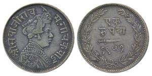 Sayaji Rao III, Silver Rupee, 11.36g, small flan, VS 1951 (KM Y36a). About Extremely Fine.