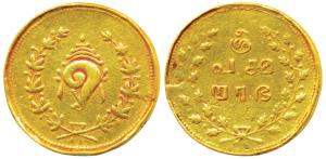 Tulabharam issue (1870-1931 AD), Gold Pagoda, 4.92g, obv. conch shell within wreath, rev. 