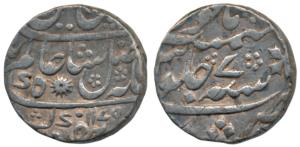 Murshidabad Mint, Silver Rupee, in the name of Shah Alam II, AH 1179/7, obv. star mintmark