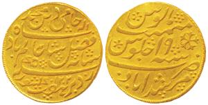 Murshidabad Mint, Gold Mohur, 12.35g, in the name of Shah Alam II, AH 1202/19, 1793-1818 A