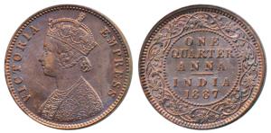 Victoria Empress, Copper ¼ Anna, 1887, Calcutta Mint, C below date on centre bead (Prid 62