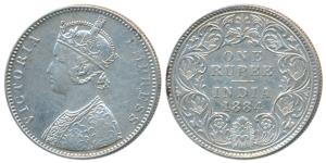 Victoria Empress, Silver Rupee, 1884, Bombay Mint, A6 / I / B raised, Unlisted in Pridmore