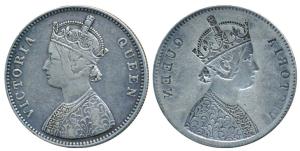 Victoria Queen, Silver Rupee, Error, Brockage, nice deep and complete lakhi impression on 