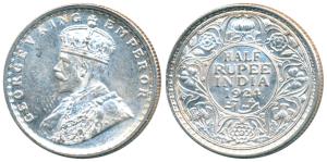 George V, Silver ½ Rupee, 1924, Calcutta Mint, (Prid 346). About Uncirculated.