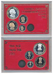 1985 Proof Set, Death of Indira Gandhi, set of 4, 50 Paisa to Rupees 100. In immaculate co