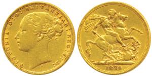 Australia, Victoria, Gold Sovereign, 8g, 1874, Young head, Sydney Mint, St. George slaying