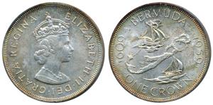 Bermuda, Elizabeth II, Silver Crown, 28.28g, 350th Anniversary Founding, rev. depicting “D